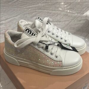 Miu Miu White and Silver Luxury Sneakers